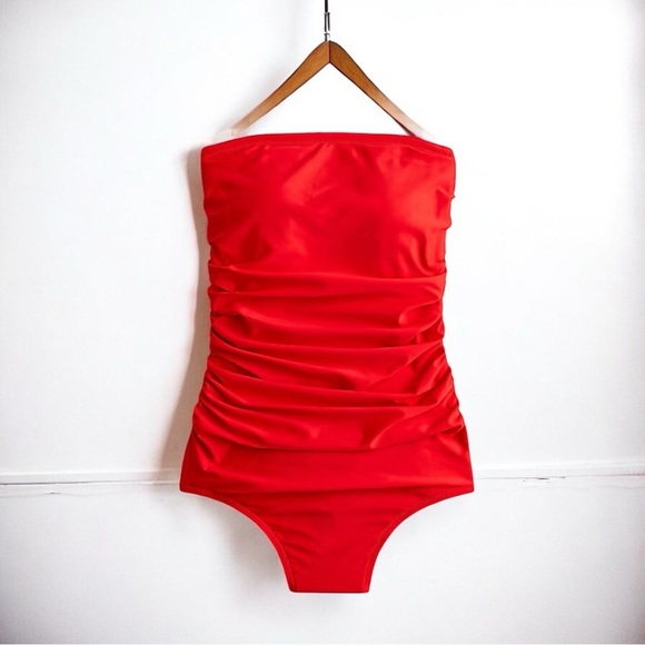🌻NEW w.tags J.Crew Red Ruched Bandeau One-piece Swimsuit Plus Size 24 - Picture 4 of 8